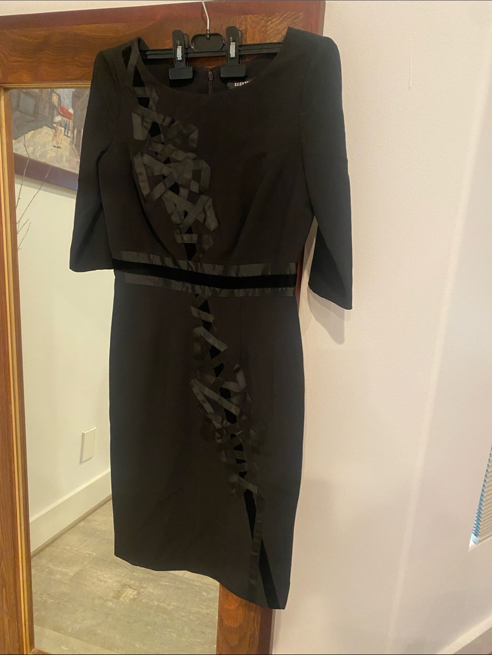 Ellen Tracy Black Ribbon-Detail Midi Dress